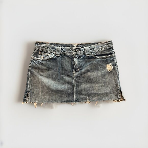 7 For All Mankind Jean Denim Micro Mini Skirt Y2K Vintage Cute It Girl - Picture 1 of 13